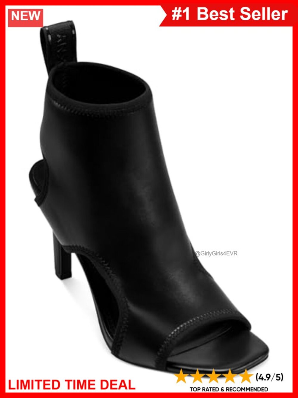 DKNY Bason Leather Peep Toe Heeled Bootie Block Heel Zip Ankle Bootie